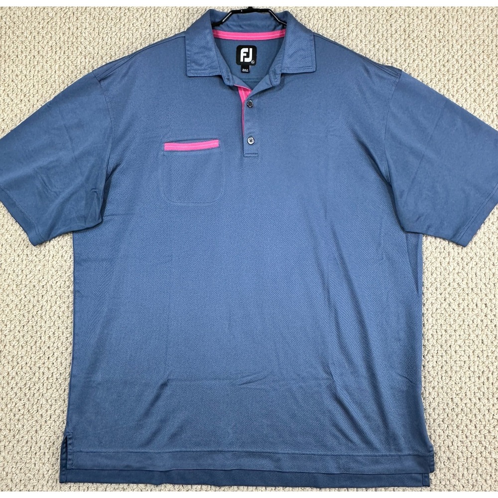 FootJoy Golf Polo Mens XL Space Blue Pink Trim Short Sleeve Stretch Performance
